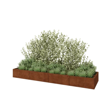 Fioriera XXL in acciaio corten - Rettangolo - 400 x 100 x 40 cm - Con piastra di base