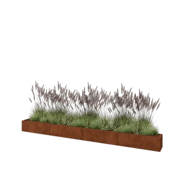 Fioriera XXL in acciaio corten - Rettangolo - 400 x 30 x 30 cm - Con piastra di base