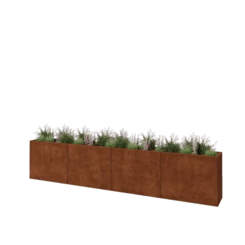 Fioriera XXL in acciaio corten - Rettangolo - 400 x 40 x 80 cm - Con piastra di base