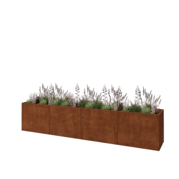 Fioriera XXL in acciaio corten - Rettangolo - 400 x 60 x 80 cm - Con piastra di base