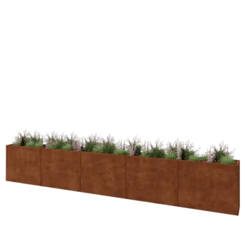 Fioriera XXL in acciaio corten - Rettangolo - 500 x 40 x 80 cm - Con piastra di base