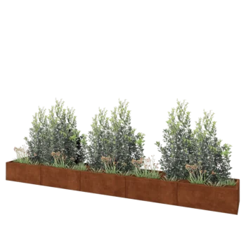 Fioriera XXL in acciaio corten - Rettangolo - 500 x 60 x 40 cm - Con piastra di base