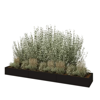 Fioriera XXL in acciaio - Rettangolo - 360 x 60 x 30 cm - RAL9005 opaco (nero) - Con piastra di base