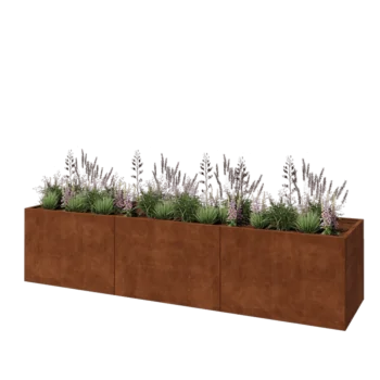 Fioriera XXL in acciaio corten - Rettangolo - 360 x 80 x 80 cm - Con piastra di base