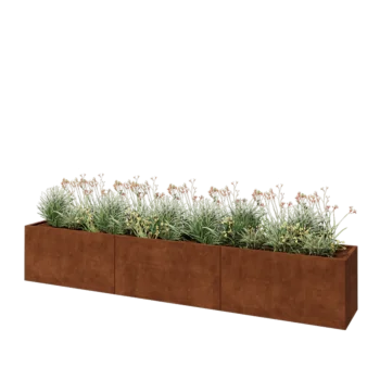 Fioriera XXL in acciaio corten - Rettangolo - 360 x 50 x 60 cm - Con piastra di base