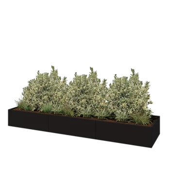 Fioriera XXL in acciaio - Rettangolo - 360 x 80 x 40 cm - RAL9005 opaco (nero) - Con piastra di base