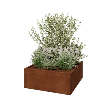Fioriera in acciaio corten - Quadrato - 100 x 100 x 40 cm - Con piastra di base