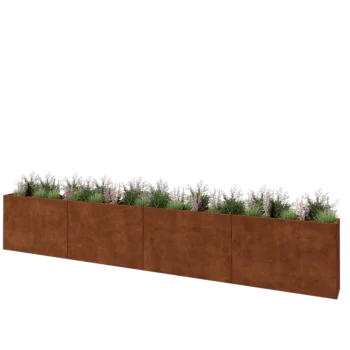 Fioriera XXL in acciaio corten - Rettangolo - 480 x 30 x 80 cm - Con piastra di base