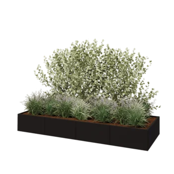 Fioriera XXL in acciaio - Rettangolo - 320 x 100 x 40 cm - RAL9005 opaco (nero) - Senza piastra di base