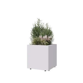 Fioriera in acciaio - Quadrato - 50 x 50 x 50 cm - RAL9010 opaco (bianco) - Con piastra di base - Con piedi