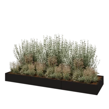 Fioriera XXL in acciaio - Rettangolo - 360 x 100 x 30 cm - RAL9005 opaco (nero) - Con piastra di base