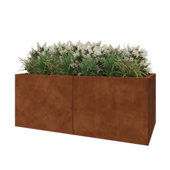 Fioriera XXL in acciaio corten - Rettangolo - 200 x 100 x 80 cm - Con piastra di base