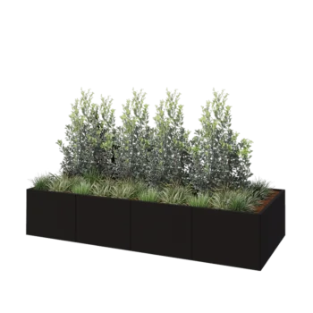 Fioriera XXL in acciaio - Rettangolo - 320 x 120 x 60 cm - RAL9005 opaco (nero) - Con piastra di base