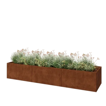 Fioriera XXL in acciaio corten - Rettangolo - 360 x 80 x 60 cm - Con piastra di base