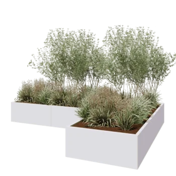 Fioriera in acciaio - Forma a L - 300 x 200 x 40 cm - RAL9010 opaco (bianco) - Senza piastra di base