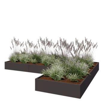 Fioriera in acciaio - Forma a L - 360 x 240 x 30 cm - Altri colori RAL - Con piastra di base