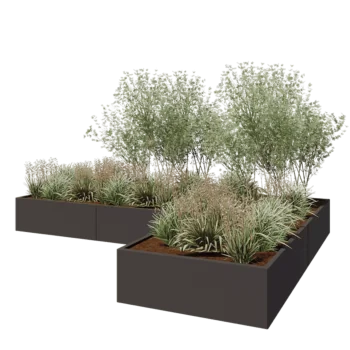 Fioriera in acciaio - Forma a L - 360 x 240 x 40 cm - Altri colori RAL - Con piastra di base