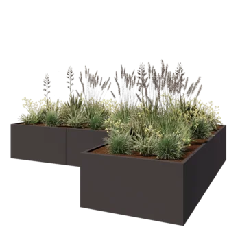 Fioriera in acciaio - Forma a L - 360 x 240 x 60 cm - Altri colori RAL - Con piastra di base