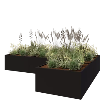 Fioriera in acciaio - Forma a L - 360 x 240 x 60 cm - RAL9005 opaco (nero) - Senza piastra di base