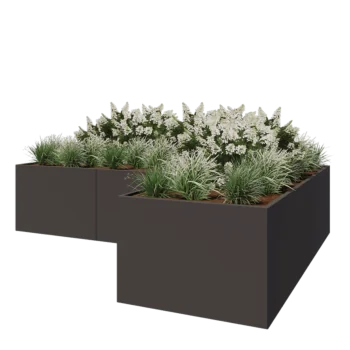 Fioriera in acciaio - Forma a L - 360 x 240 x 80 cm - RAL7016 opaco (grigio antracite) - Senza piastra di base