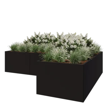 Fioriera in acciaio - Forma a L - 360 x 240 x 80 cm - RAL9005 opaco (nero) - Senza piastra di base