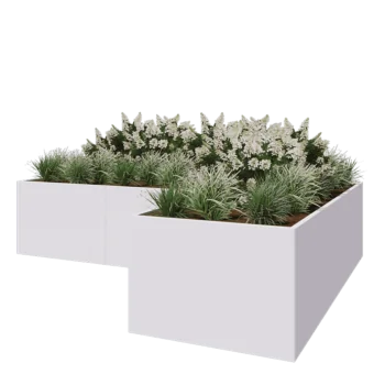 Fioriera in acciaio - Forma a L - 360 x 240 x 80 cm - RAL9010 opaco (bianco) - Con piastra di base