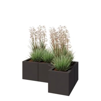 Fioriera in acciaio - Forma a L - 90 x 60 x 30 cm - RAL7016 opaco (grigio antracite) - Con piastra di base