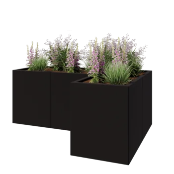 Fioriera in acciaio - Forma a L - 150 x 100 x 60 cm - RAL9005 opaco (nero) - Con piastra di base