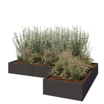 Fioriera in acciaio - Forma a L - 240 x 160 x 30 cm - Altri colori RAL - Con piastra di base