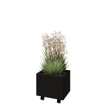 Fioriera in acciaio - Rettangolo - 40 x 30 x 30 cm - RAL9005 opaco (nero) - Con piastra di base - Con ruote
