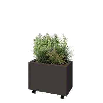 Fioriera in acciaio - Rettangolo - 60 x 30 x 40 cm - RAL7016 opaco (grigio antracite) - Con piastra di base - Con ruote