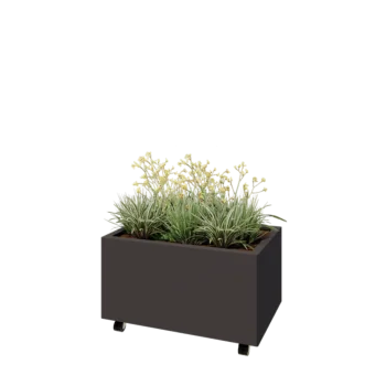 Fioriera in acciaio - Rettangolo - 80 x 50 x 40 cm - Altri colori RAL - Con piastra di base - Con ruote