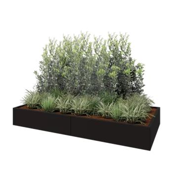 Fioriera XXL in acciaio - Rettangolo - 240 x 100 x 30 cm - RAL9005 opaco (nero) - Senza piastra di base