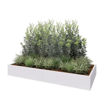 Fioriera XXL in acciaio - Rettangolo - 240 x 100 x 30 cm - RAL9010 opaco (bianco) - Con piastra di base