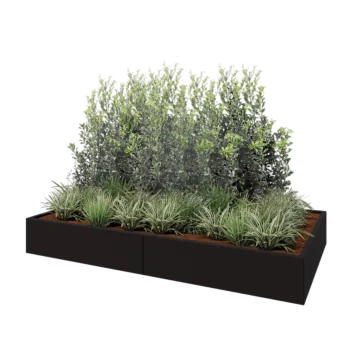 Fioriera XXL in acciaio - Rettangolo - 240 x 120 x 30 cm - RAL9005 opaco (nero) - Senza piastra di base
