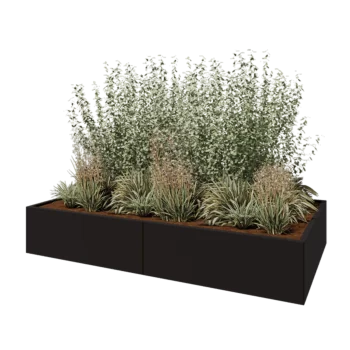 Fioriera XXL in acciaio - Rettangolo - 240 x 120 x 40 cm - RAL9005 opaco (nero) - Con piastra di base
