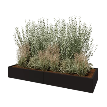 Fioriera XXL in acciaio - Rettangolo - 240 x 80 x 30 cm - RAL9005 opaco (nero) - Con piastra di base