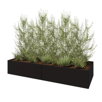 Fioriera XXL in acciaio - Rettangolo - 240 x 80 x 40 cm - RAL9005 opaco (nero) - Senza piastra di base