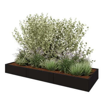 Fioriera XXL in acciaio - Rettangolo - 300 x 100 x 30 cm - RAL9005 opaco (nero) - Senza piastra di base