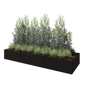 Fioriera XXL in acciaio - Rettangolo - 300 x 100 x 40 cm - RAL9005 opaco (nero) - Senza piastra di base