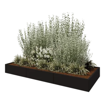 Fioriera XXL in acciaio - Rettangolo - 300 x 120 x 30 cm - RAL9005 opaco (nero) - Senza piastra di base