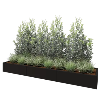 Fioriera XXL in acciaio - Rettangolo - 300 x 60 x 30 cm - RAL9005 opaco (nero) - Senza piastra di base