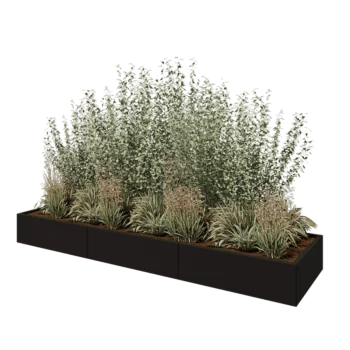 Fioriera XXL in acciaio - Rettangolo - 300 x 80 x 30 cm - RAL9005 opaco (nero) - Senza piastra di base
