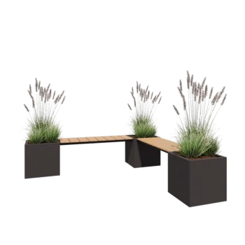 Fioriera in acciaio - Quadrato - Composizione ad angolo - 221,2 x 221,2 x 50 cm - RAL7016 opaco (grigio antracite) - Senza piastra di base - Con panchina